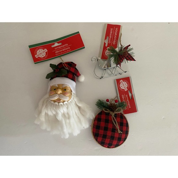 Buffalo Check plaid Santa Sleigh Christmas ornaments collection set bundle lot - Picture 1 of 11